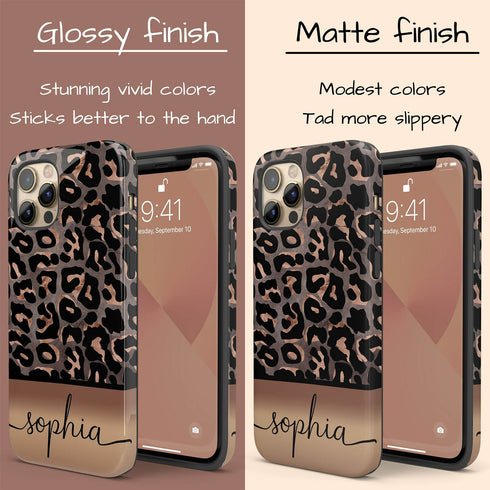 Wild Metallic Leopard Custom Name iPhone Case - Grey